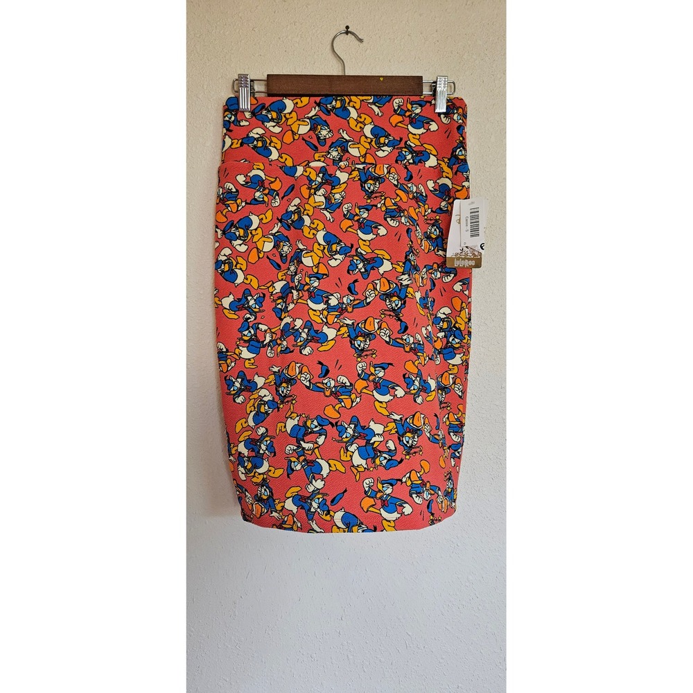 LuLaRoe Disney Cassie Skirt Small Donald Duck Coral Red Pencil Knit NWT